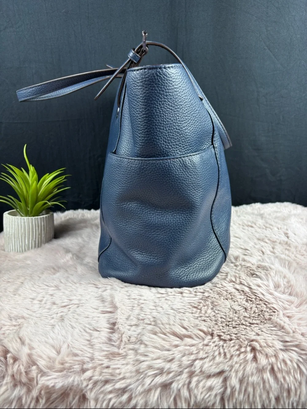 Michael Kors Bedford Large N/S Tote - Navy Pebbled Leather Shoulder Bag